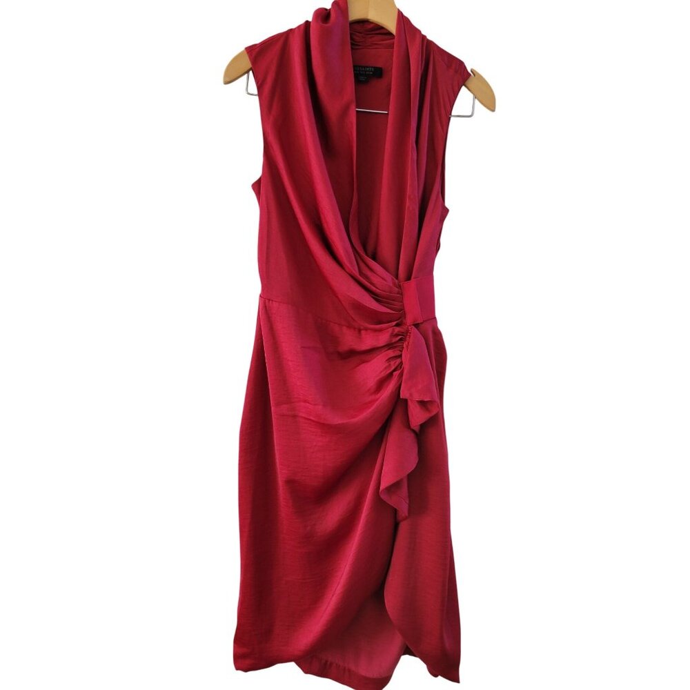 ALL SAINTS Womens Cocktail Red faux wrap dress Size 4 Formal Evening Guest